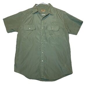 Haband Travelers Mens L Button Up Shirt Short Sleeve Two Pocket Green Fishing